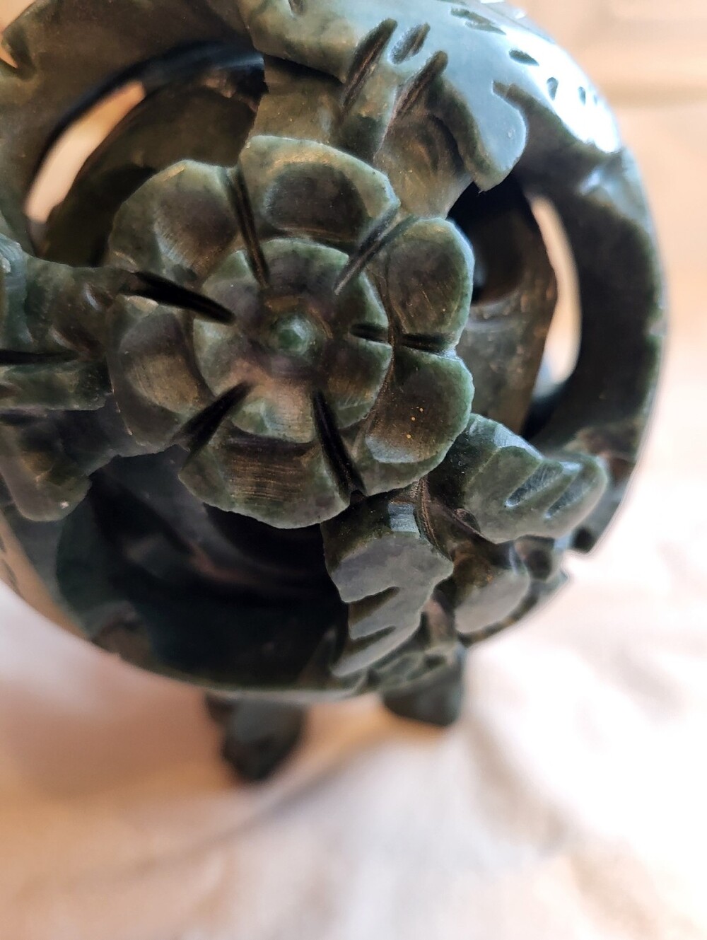 Handcarved 5 × 4 Inch Jadeite Chinese Puzzle Rotating Layers Ball Sphere - Picture 5 of 13